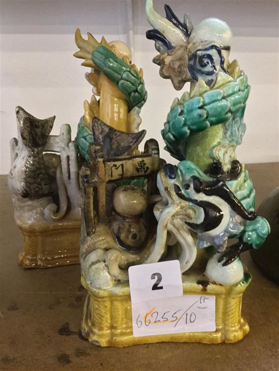 Pair Chinese ceramic temple dragons